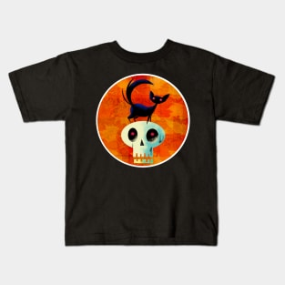 Halloween Cat on Skull Kids T-Shirt